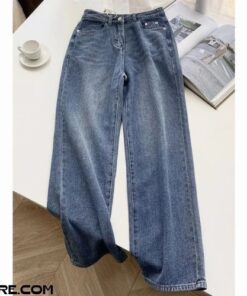 Quần Jeans Ống Suông Cạp Cao Chất Vải Mềm