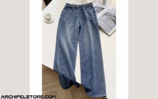 Quần Jeans Ống Suông Cạp Cao Chất Vải Mềm