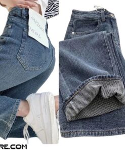 Quần Jeans Ống Suông Cạp Cao Chất Vải Mềm