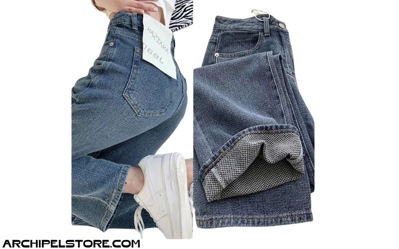 Quần Jeans Ống Suông Cạp Cao Chất Vải Mềm